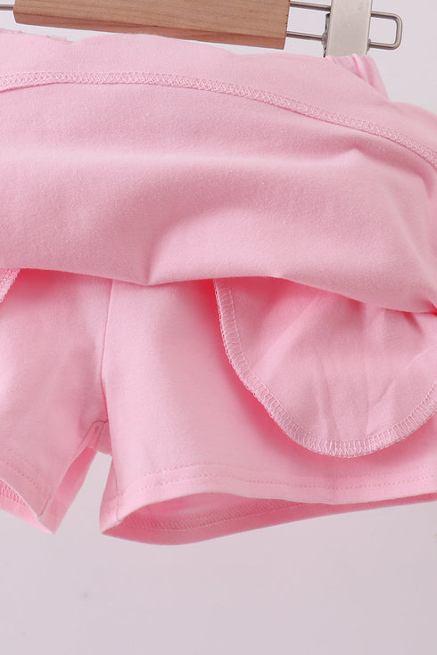 Pink scallop hem bow skort