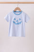 Blue stripe Smirk face applique top