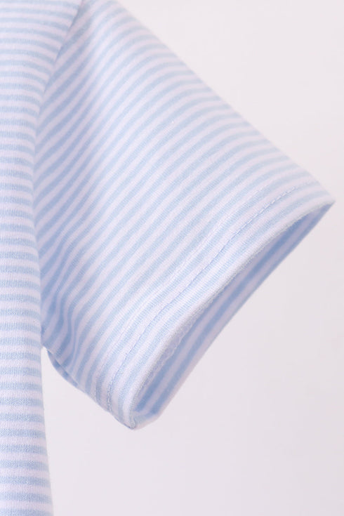 Blue stripe Smirk face applique top