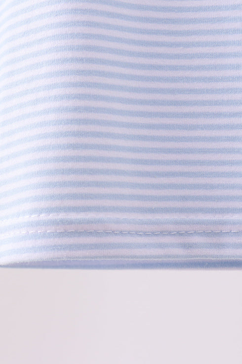 Blue stripe Smirk face applique top