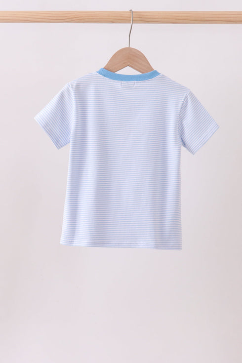 Blue stripe Smirk face applique top