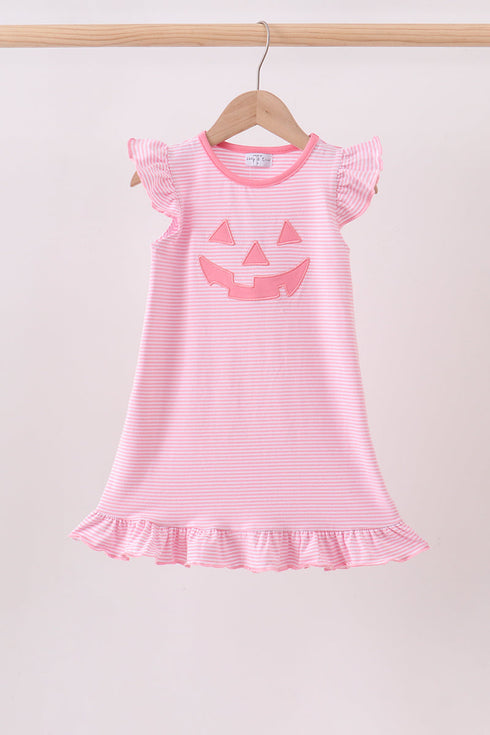 Pink stripe Smirk face applique dress