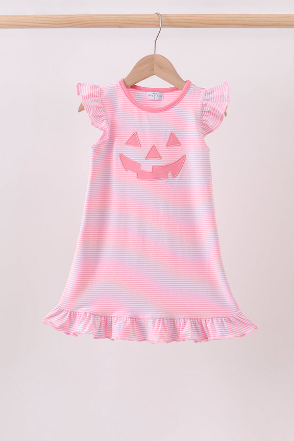 Pink stripe Smirk face applique dress