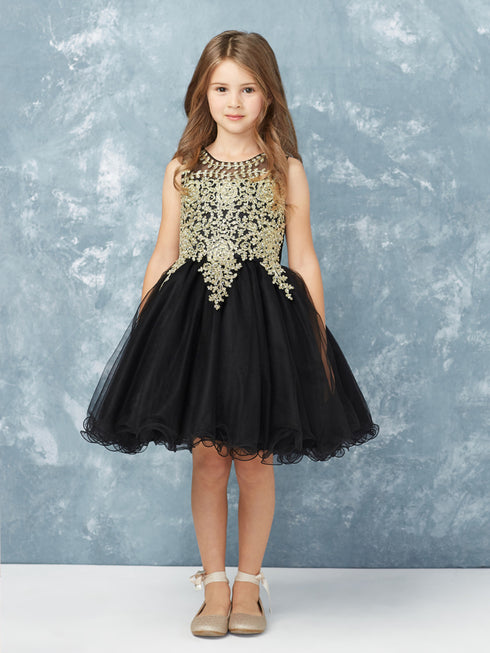Big Girls Multi Color Gold Lace Wired Tulle Junior Bridesmaid Dress 8-18