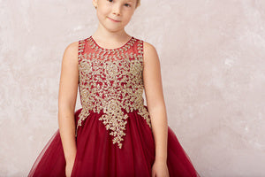 Big Girls Multi Color Gold Lace Wired Tulle Junior Bridesmaid Dress 8-18
