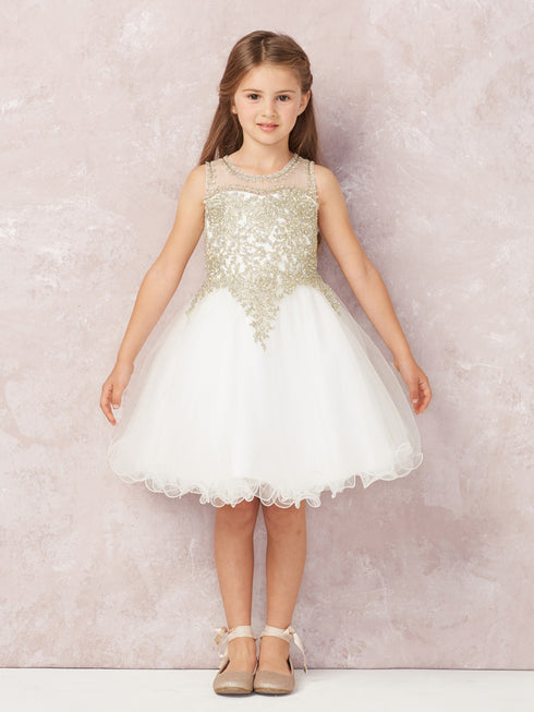 Big Girls Multi Color Gold Lace Wired Tulle Junior Bridesmaid Dress 8-18