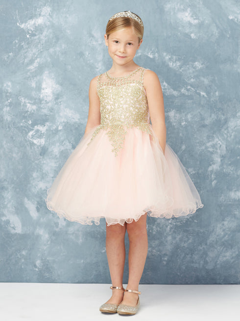 Big Girls Multi Color Gold Lace Wired Tulle Junior Bridesmaid Dress 8-18