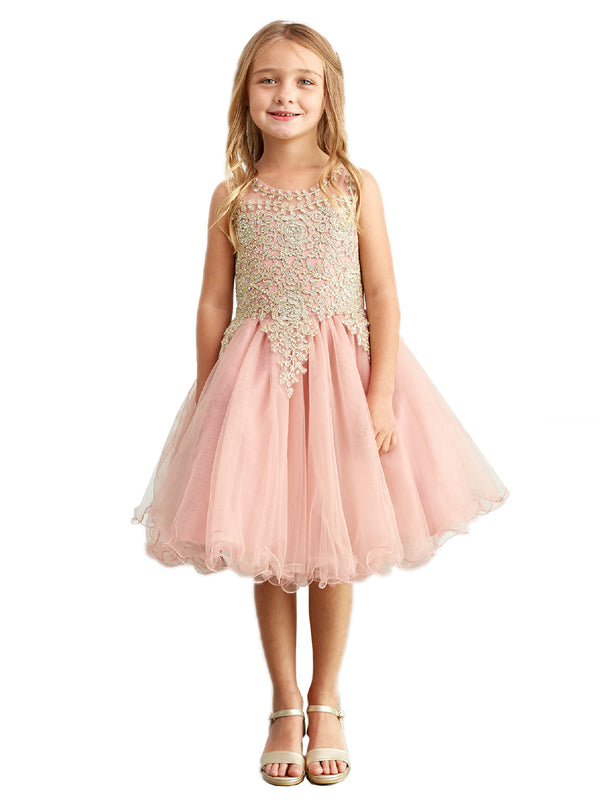 Girls Lilac Gold Lace Rhinestone Wired Tulle Junior Bridesmaid Dress, Sizes 8-18