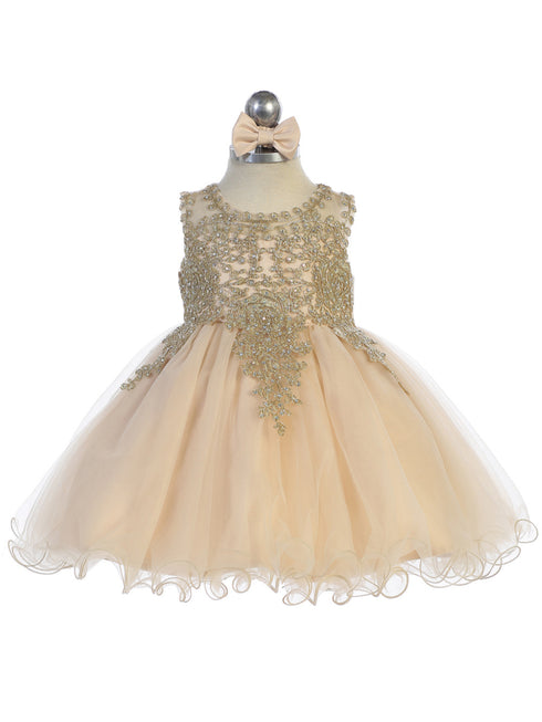 Baby Girls Multi Color Gold Lace Wired Tulle Flower Girl Dress 6-24M