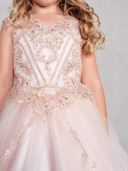 Girls Multi Color Metallic Lace Applique Split Tulle Skirt Pageant Dress 2-18 - SophiasStyle.com