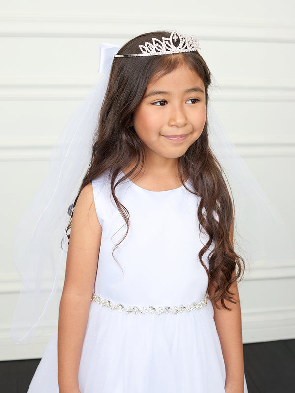 Girls Silver Intricate Detailing Sparkling Rhinestones Princess Crown Tiara