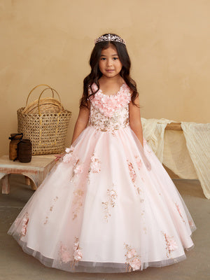 Girls 3D Flower Applique Glitter Mesh Special Occasion Dress 2-16