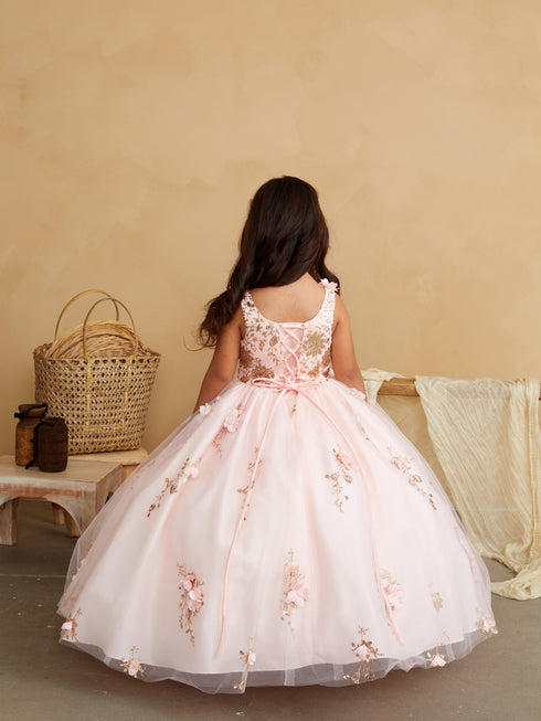 Girls 3D Flower Applique Glitter Mesh Special Occasion Dress 2-16