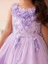 Girls 3D Flower Applique Glitter Mesh Special Occasion Dress 2-16