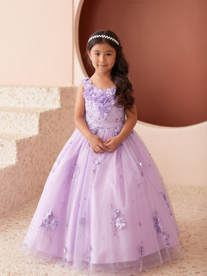 Girls 3D Flower Applique Glitter Mesh Special Occasion Dress 2-16