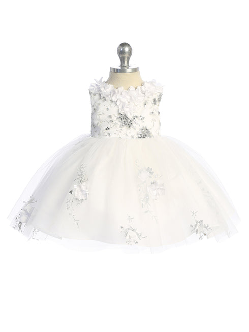Baby Girls 3D Flower Applique Glitter Mesh Special Occasion Dress 6-24 Months