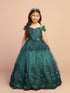 Girls 3D Flower Applique Glitter Off Shoulder Pageant Dress, Sizes 2-16