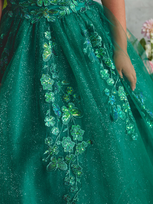 3D Butterfly Applique Bodice Glitter Off Shoulder Special Occasion Dress, Sizes 2-18