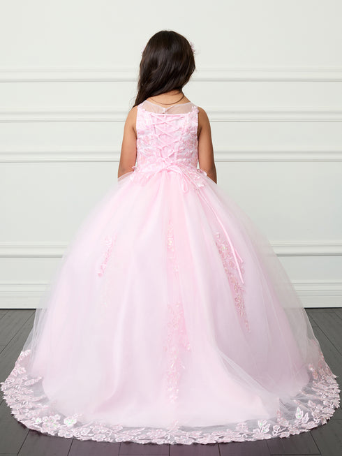 Girls Princess Tulle Dress with Floral Lace Appliqués – Elegant Flower Girl & Party Gown Formal Dress 2-16