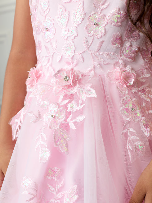 Girls Princess Tulle Dress with Floral Lace Appliqués – Elegant Flower Girl & Party Gown Formal Dress 2-16