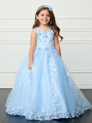 Girls Princess Tulle Dress with Floral Lace Appliqués – Elegant Flower Girl & Party Gown Formal Dress 2-16