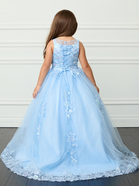 Girls Princess Tulle Dress with Floral Lace Appliqués – Elegant Flower Girl & Party Gown Formal Dress 2-16
