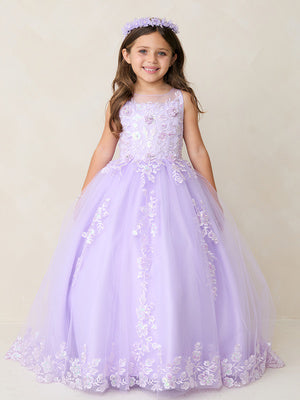 Girls Princess Tulle Dress with Floral Lace Appliqués – Elegant Flower Girl & Party Gown Formal Dress 2-16