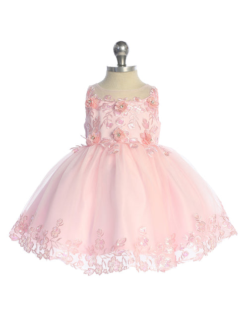 Baby Girls Elegant Dress with Floral Lace & Tulle Skirt 6-24M