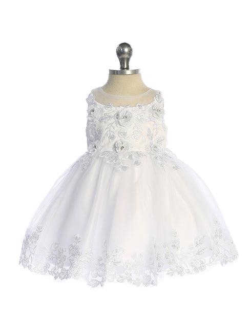 Baby Girls Elegant Dress with Floral Lace & Tulle Skirt 6-24M