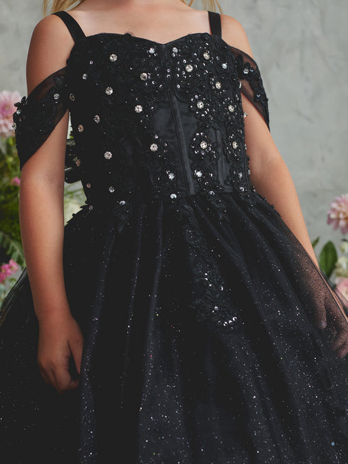 Girls Sparkle Princess Gown – Embroidered Tulle Ball Dress for Special Occasions 2-18