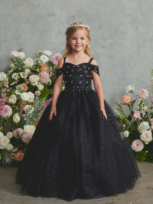 Girls Sparkle Princess Gown – Embroidered Tulle Ball Dress for Special Occasions 2-18