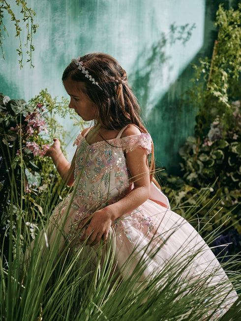 Girls Princess Ball Gown – Floral Embroidered Tulle Special Occasion Dress 2-18