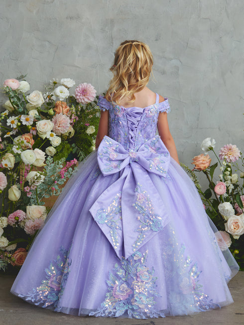 Girls Princess Ball Gown – Floral Embroidered Tulle Special Occasion Dress 2-18