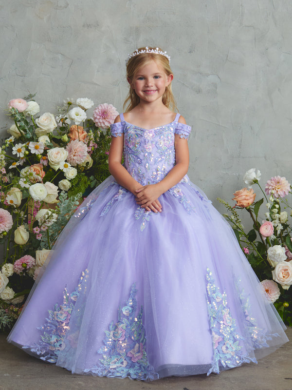 Girls Princess Ball Gown – Floral Embroidered Tulle Special Occasion Dress 2-18