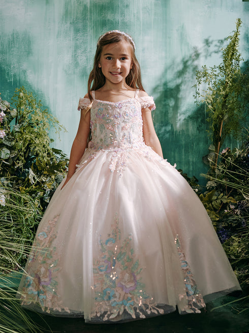 Girls Princess Ball Gown – Floral Embroidered Tulle Special Occasion Dress 2-18