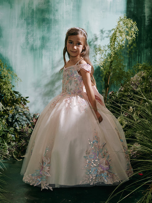 Girls Princess Ball Gown – Floral Embroidered Tulle Special Occasion Dress 2-18