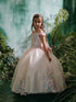 Girls Princess Ball Gown – Floral Embroidered Tulle Special Occasion Dress 2-18