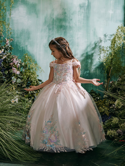 Girls Princess Ball Gown – Floral Embroidered Tulle Special Occasion Dress 2-18