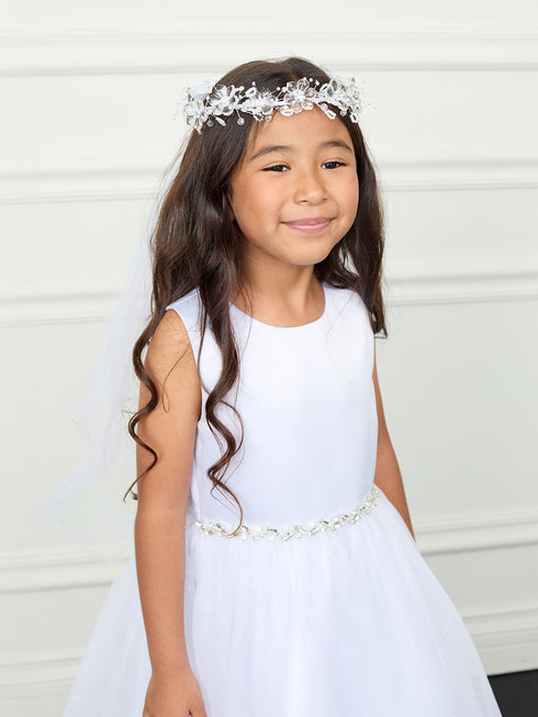 Girls Delicate Crystal-Like Flowers and Beads Enchanting Floral Crown