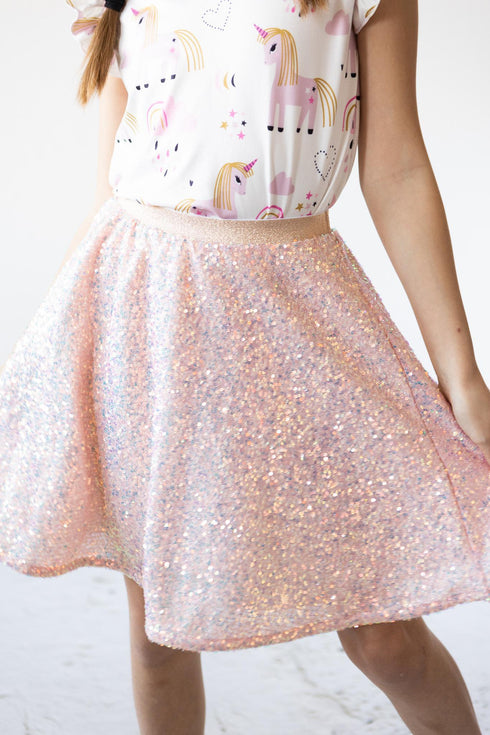 peach-sequin-twirl-skort Mila & Rose at Sophia's Style-Peach Sequin Twirl Skort-2T-Sequin Skort-1