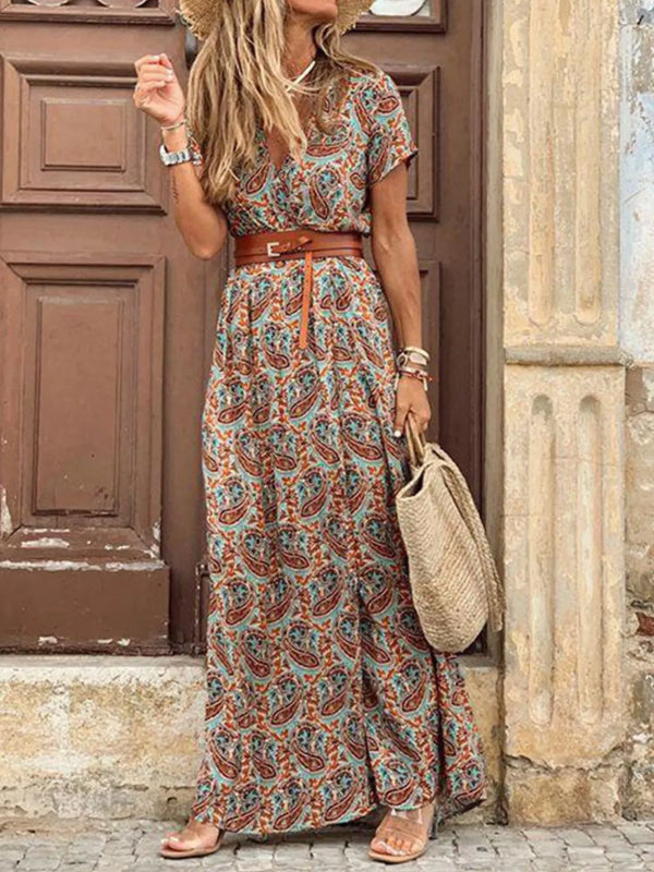 full-size-printed-v-neck-short-sleeve-maxi-dress-plus-size-OhSoStyled-Sophia's-Style-1