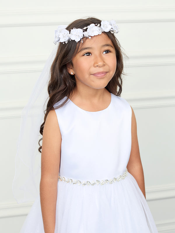 Girls Elegant Flower Crown with Veil – A Princess-Worthy Accessory