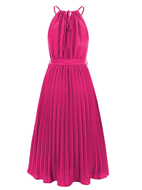 pleated-spaghetti-strap-tie-waist-midi-dress Sophia's Trends - Sophia's Style--