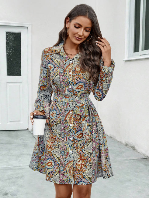 printed-collared-neck-long-sleeve-dress OhSoStyled - Sophia's Style in Light Gray-3