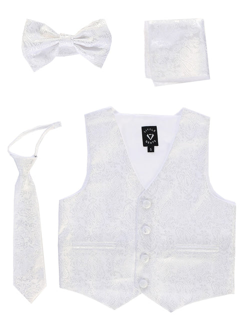 Boys Paisley Satin Vest Zipper Tie Hanky Bowtie Set 2T-14 - SophiasStyle.com