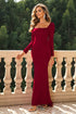 square-neck-long-sleeve-dress Sophia's Trends - Sophia's Style-Wine-XS