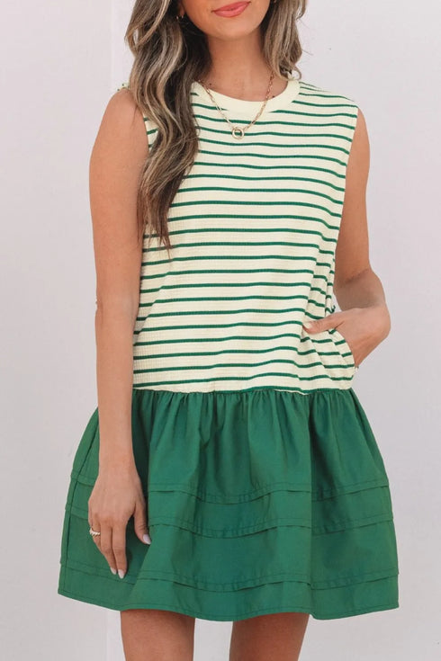 stripe-woven-sleeveless-mini-dress OhSoStyled - Sophia's Style in Dark Green-3