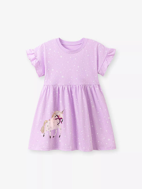 childrens-unicorn-star-print-ruffled-sleeve-dress-ohso-kids-sophias-style-1