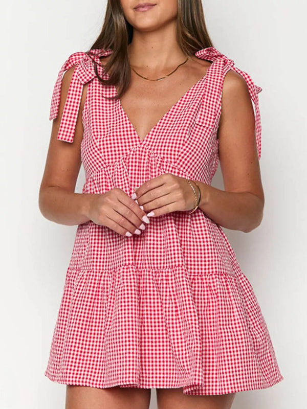 gingham-tie-shoulder-mini-dress-OhSoStyled-Sophia's-Style-1