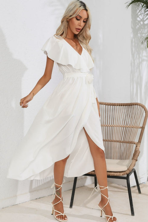 ruffled-tied-v-neck-midi-dress Sophia's Trends - Sophia's Style-White-L